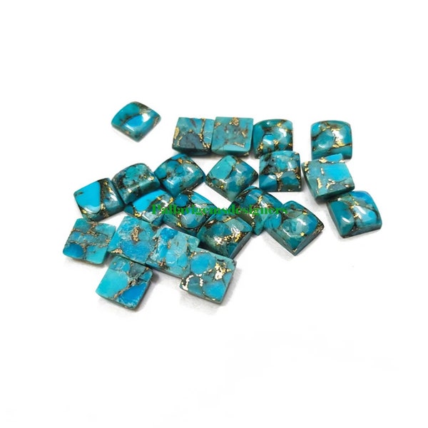 Natural Sky Blue Copper Turquoise Square Calibrated Loose Jewelry Cabochon 3,4,5,6,7,8,9,10,11,12,13,14,15,16, 18, 20, 22, 24, 25,26,28,30mm