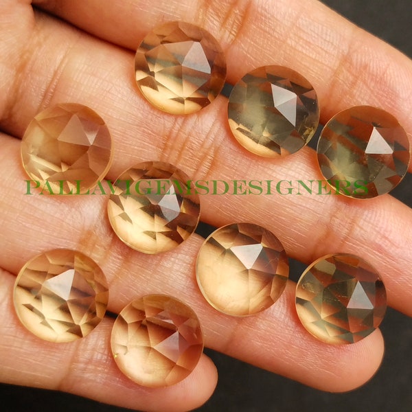 Natural Lemon Topaz/Quartz Rose Cut Round Calibrated Loose Jewelry Gemstone 3,4,5,6,7,8,9,10,11,12,13,14,15,16, 18, 20, 22, 24, 25, mm