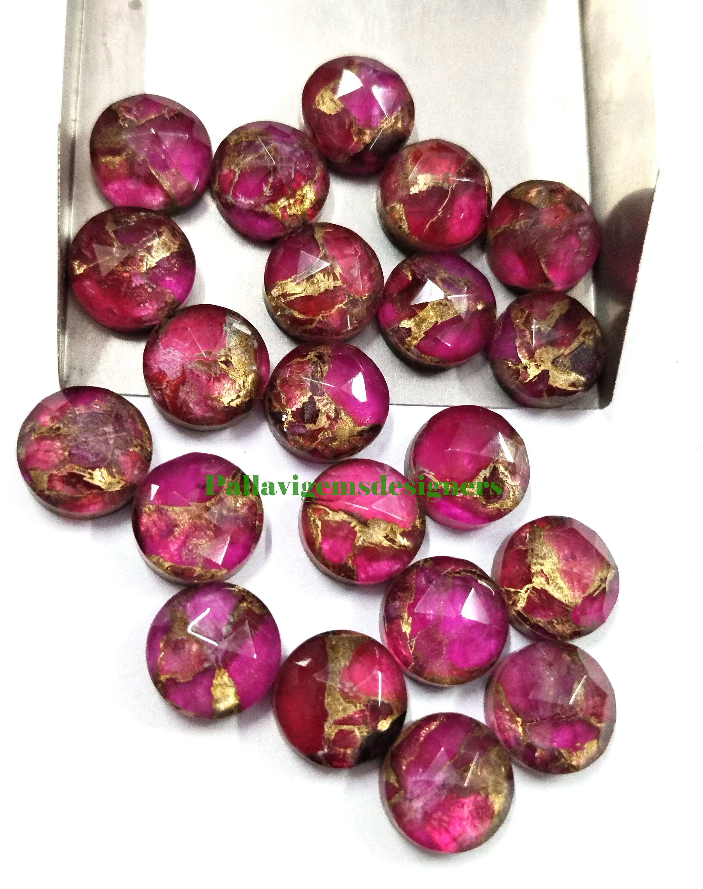 Pink Tourmaline Copper Turquoise Crystal Cotted Doublet Rose Cut Round ...