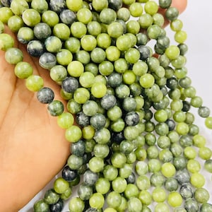Natural Canadian Green Jade Round Beads 6mm, 8mm, 10mm Smooth Polished Round 15 Inch Strand Wholesale Gemstone Beads