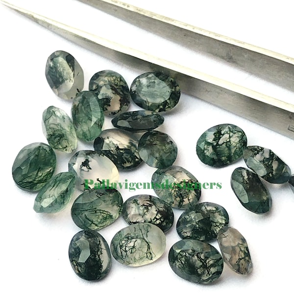 Natural Moss Agate Faceted Oval Calibrated Loose Gemstone 3x5,4x6,5x8,6x8,7x10,8x12,9x13,10x12,10x14, 12x16, 13x18, 15x20, 16x22, 18x25 MM