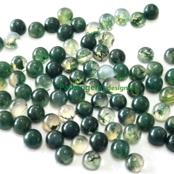 Natural Green Moss Agate Loose Round Flat Back Calibrated Cabochons 3,4, 5, 6, 7, 8, 9, 10, 11, 12, 13, 14, 15, 16, 18, 20, 22, 24, 25 mm