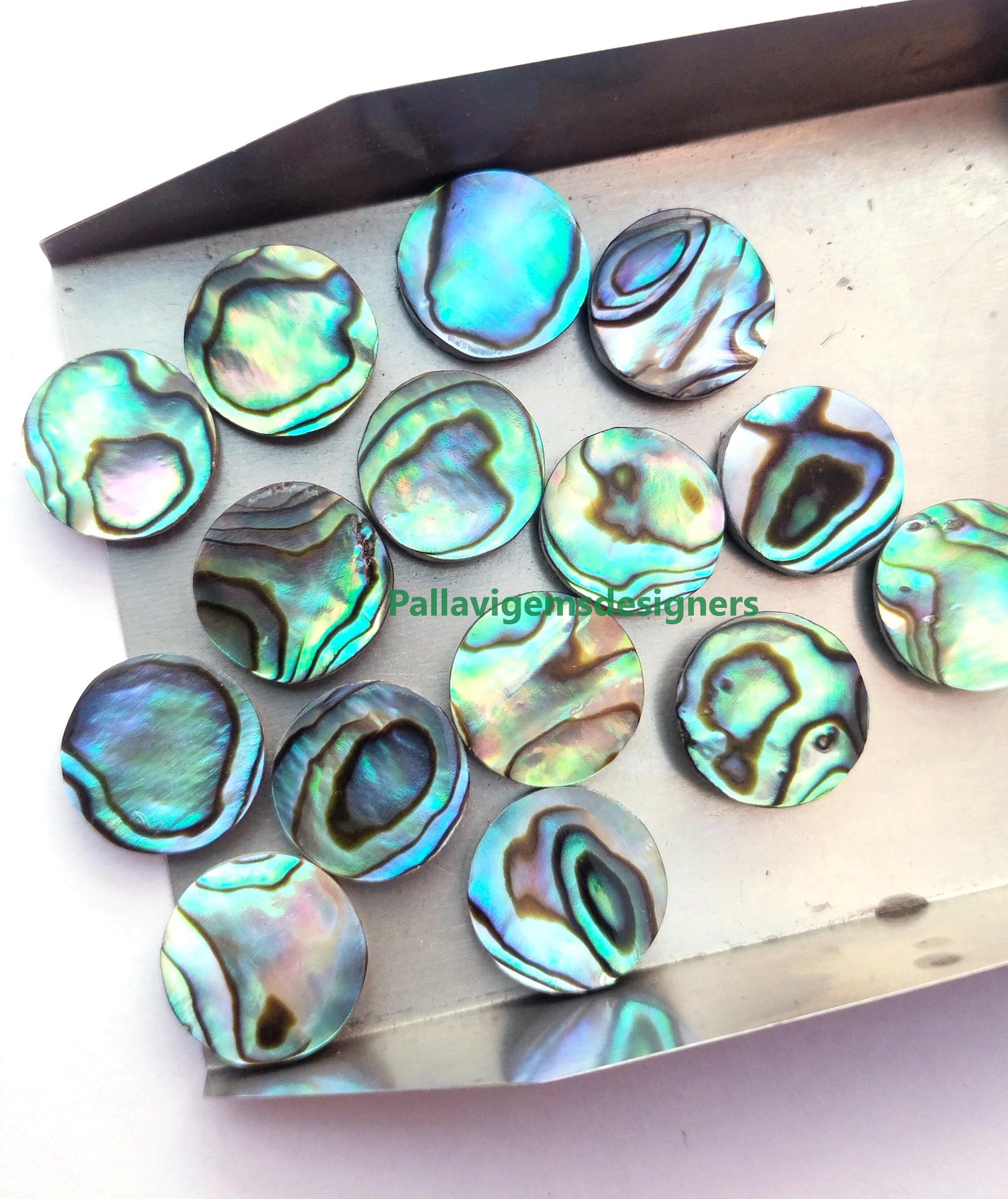 Natural Abalone Shell Coin Both Side Flat Round Discs Shape Gemstone 6 ...