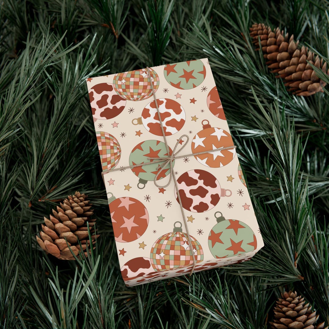 Wrapping Paper, Groovy Retro Christmas Ornament, Gift Wrap Papers ...