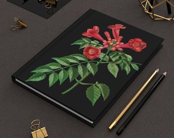 Hardcover Journal Matte with Red flower in Vintage Style