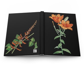 Hardcover Notizbuch Matt mit Blumen im Vintage Stil orange