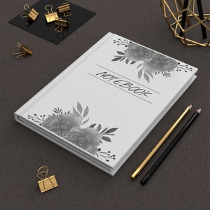 Vintage style Flower Hardcover Journal Matte Black & White