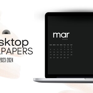 Desktop Organizer Wallpaper, with Calendar + 3 Folder Icons, Laptop Wallpaper, Desktop Wallpaper, Wallpaper with Calendar 2023-2024