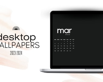 Desktop Organizer Wallpaper, with Calendar + 3 Folder Icons, Laptop Wallpaper, Desktop Wallpaper, Wallpaper with Calendar 2023-2024