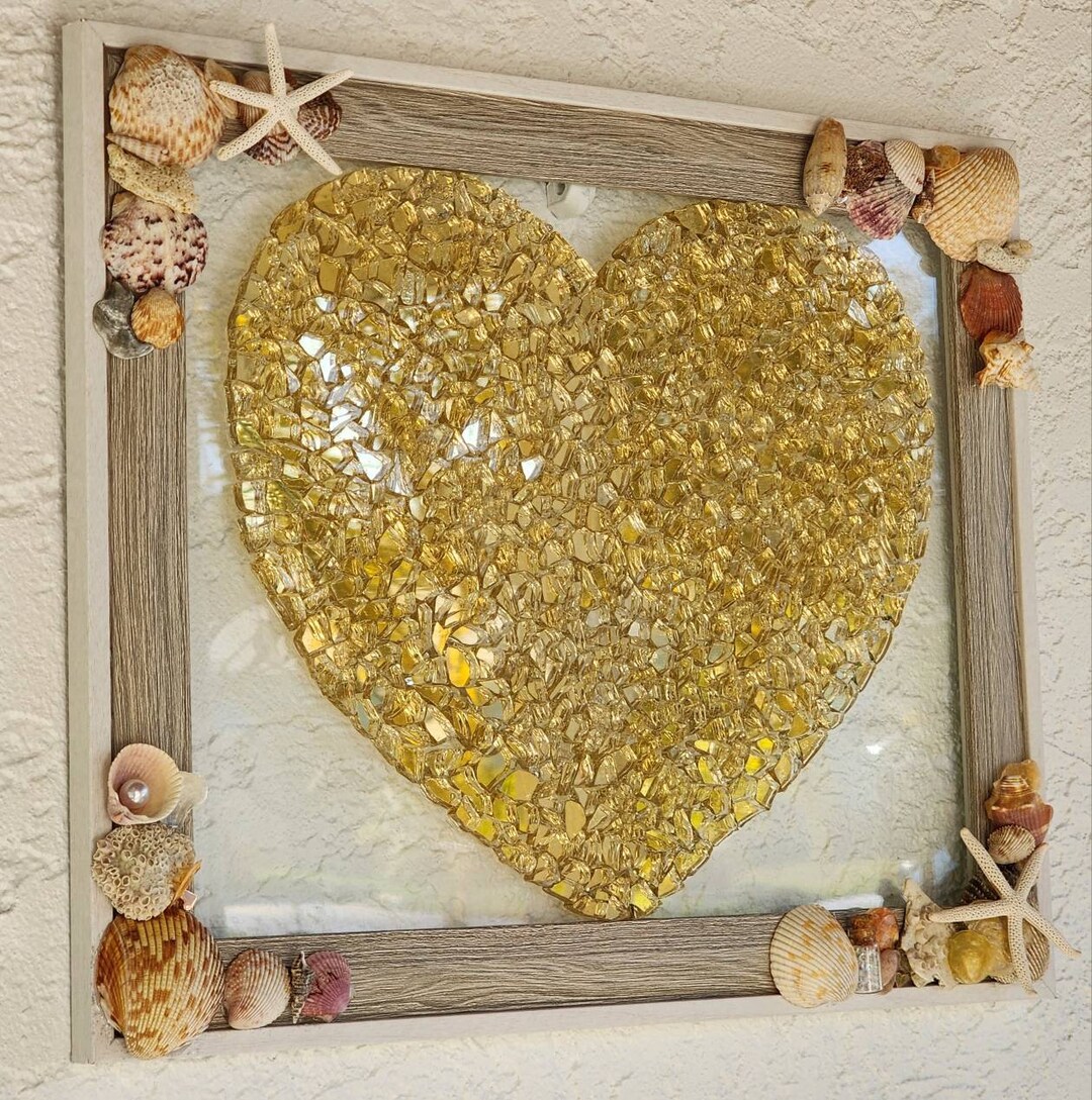 Beach Glass Decor, Shell Art, Beach Glass Art, Sea Glass Decor, Beach