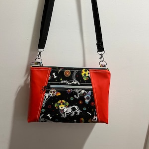 Day Of The Dead Crossbody Purse | Day of the Dead Dog Print | Red and Black Purse | Crossbody | Bag | Gift