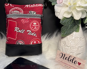 Football Crossbody Bag – Crimson & White – Cotton/Faux Leather