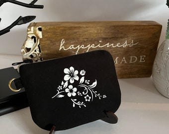 Monedero floral – Bolsa con cremallera en blanco y negro