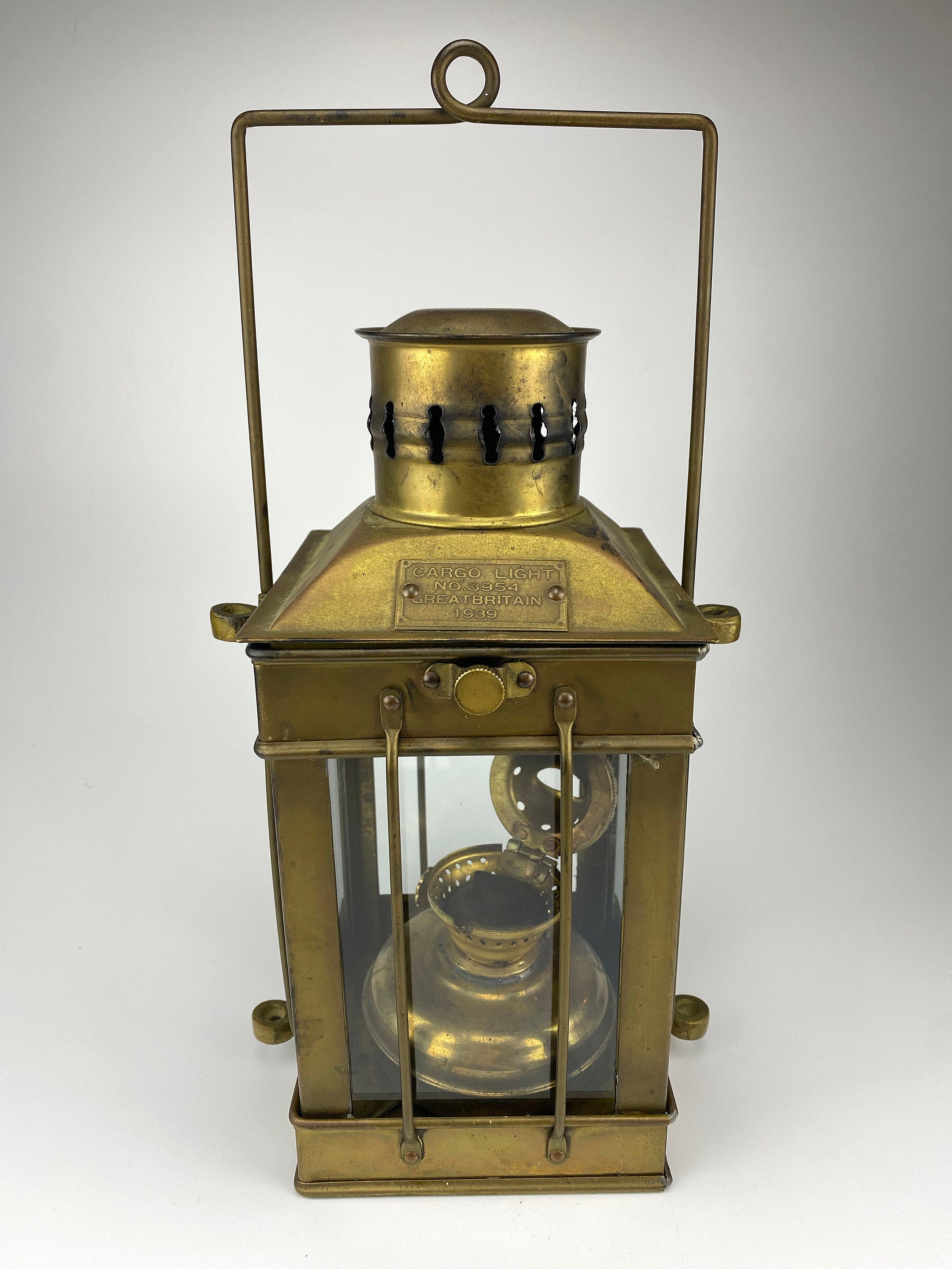 Vintage Solid Brass Cargo Light No. 3954 Great Britain 1939 Oil