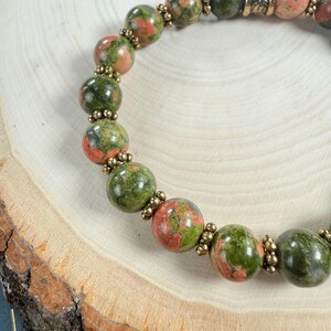 Handmade Genuine Unakite Stone Beaded Healing Bracelet