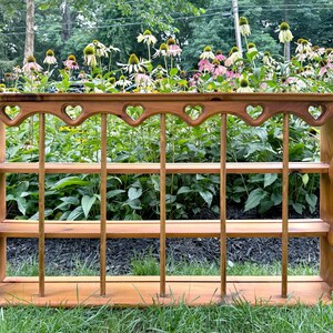 Vintage 36" Wood Teacup Display Rack — 3-Tier Wall Shelf for 18 Cups & Saucers — Heart Cutout Country Curio