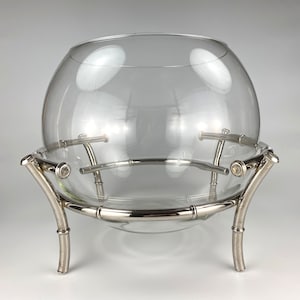 Large Vintage Silver-Plated Faux Bamboo Punch Bowl