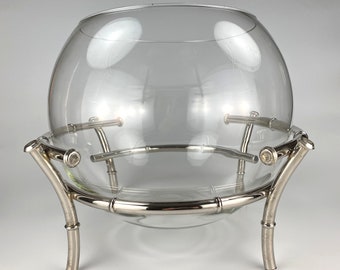 Large Vintage Silver-Plated Faux Bamboo Punch Bowl