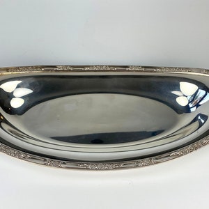Vintage Rogers Oval Silverplate Serving Dish with Embossed Flower Rim — 13.5&quot; x 6.75&quot;