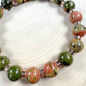 Handmade Genuine Unakite Stone Beaded Healing Bracelet