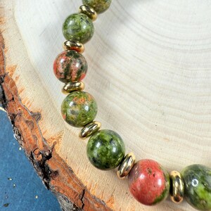 Handmade Genuine Unakite Stone Beaded Healing Bracelet