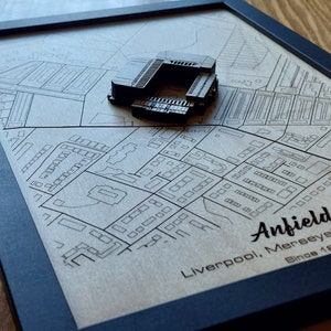 Muurkunst Anfield Stadium | Liverpool FC | Lasergegraveerd hout