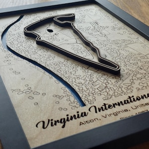 VIR Virginia International Raceway muurkunst | Lasergegraveerd hout | Acrylwatereffect