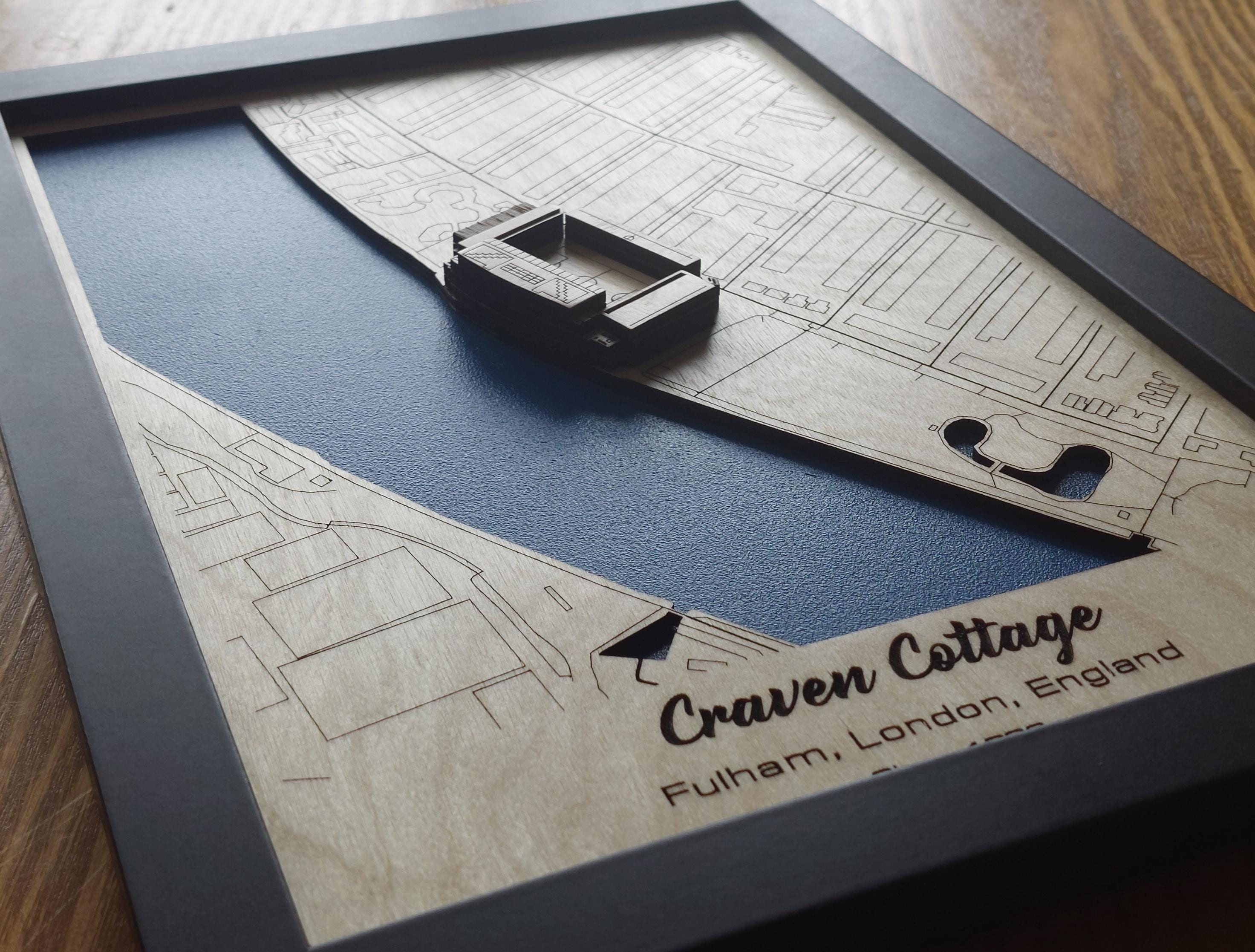 Craven Cottage Stadium Wall Art | Home of Fulham FC | 3D Multi Layered | Laser Engraved Wood Acrylic Water Effect