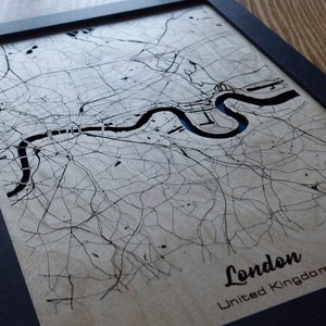 Plan de la ville de Londres Art mural | | multicouche 3D Effet d’eau acrylique sur bois gravé au laser