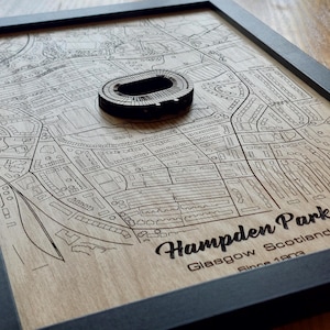 Décoration murale Hampden Park | Patrie du football écossais | Multicouche 3D | Bois gravé au laser