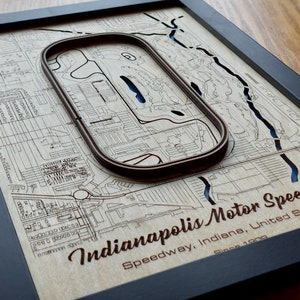 Indianapolis Motor Speedway Wall Art | Indy 500 | Verizon 200 | 3D Multi Layered | Laser Engraved Wood Acrylic Water Effect