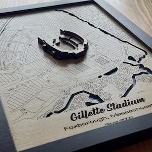 Art mural Stade Gillette | Domicile des Patriots de la Nouvelle-Angleterre | Multicouche 3D | Bois acrylique gravé au laser effet eau