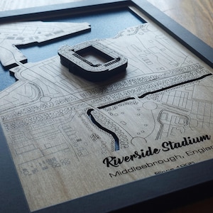 Arte mural del estadio Riverside / Middlesbrough FC / Madera grabada con láser / Efecto acrílico con agua
