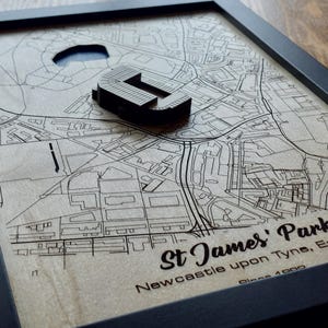 St. James Park muurkunst | Newcastle United FC | Lasergegraveerd hout | Acrylwatereffect