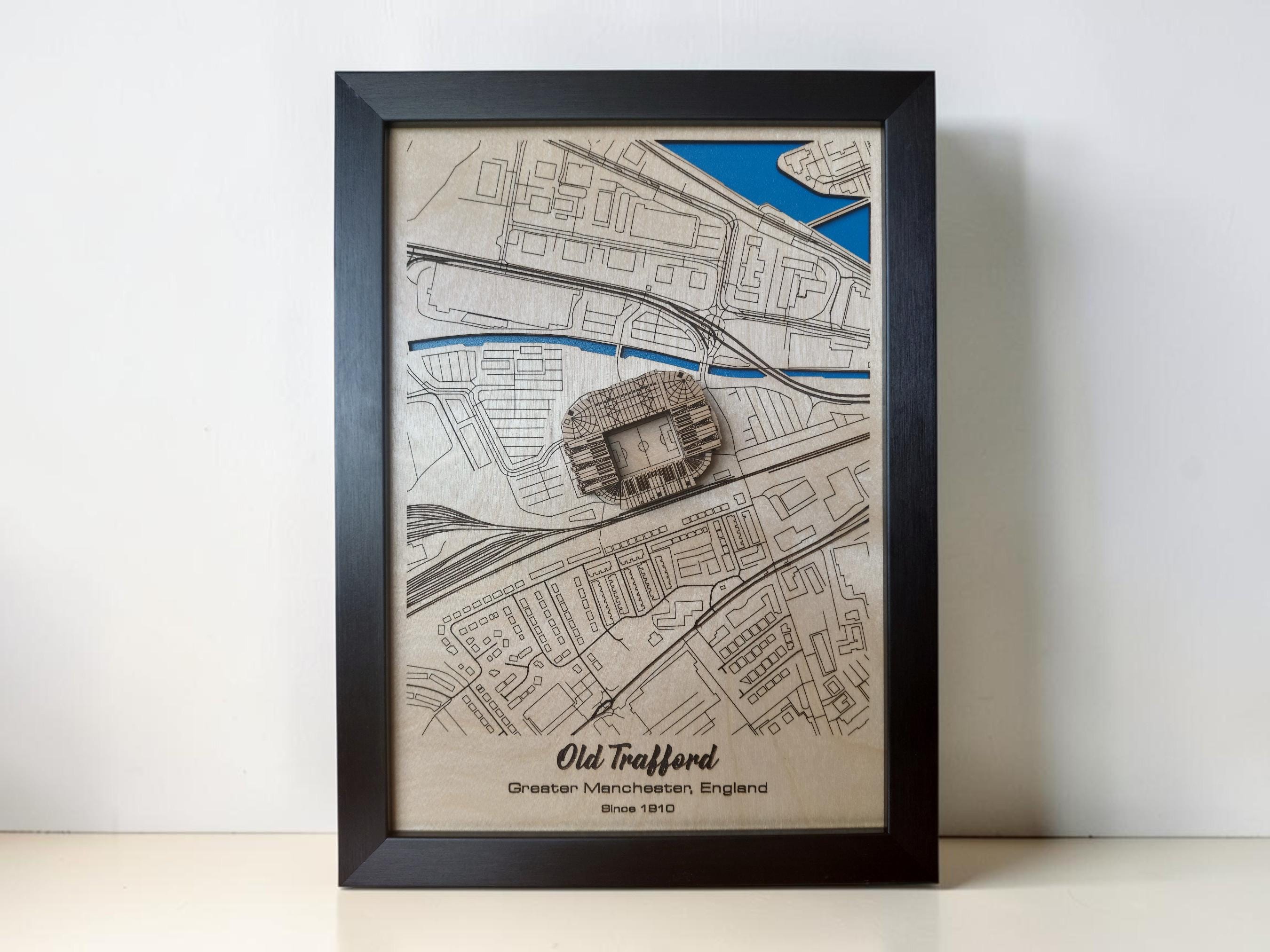 Old Trafford Wall Art: Laser Engraved Wood, Manchester United FC Gift