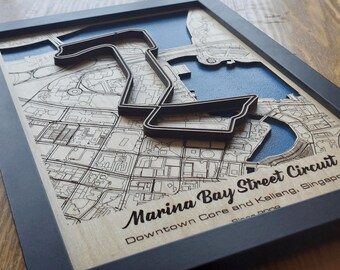 Marina Bay Wall Art | F1 Singapore GP | Laser Engraved Wood | Acrylic Water Effect