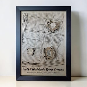 Kunst aan de muur sportcomplex South Philadelphia: lasergegraveerd hout, 76ers, adelaars, Phillies, cadeau