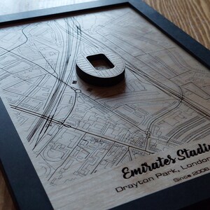 Emirates Stadium kunst aan de muur | Thuisbasis van Arsenal FC | 3D meerlaags | Lasergegraveerd hout