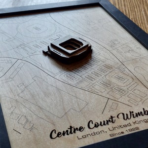 Wimbledon Centre Court kunst aan de muur | 3D Meerlaags | Lasergegraveerd hout