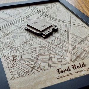 Art mural Ford Field | Domicile des Lions de Détroit | Multicouche 3D | Bois gravé au laser