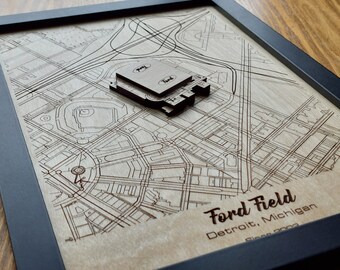 Ford Field Wall Art | Home of the Detroit Lions | 3D Multi Layered | Laser Engraved Wood