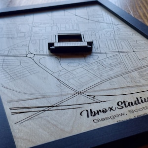 Ibrox Stadium-muurkunst | Thuisbasis van Ranger FC | 3D-meerlaags | Lasergegraveerd hout