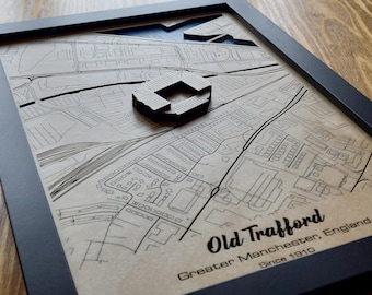 Old Trafford Wall Art | Manchester United FC | Laser Engraved Wood | Acrylic Water Effect