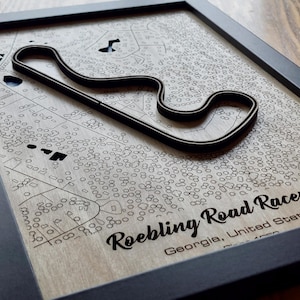 Arte mural de pista de carreras Roebling Road / Madera grabada con láser / Efecto acrílico de agua