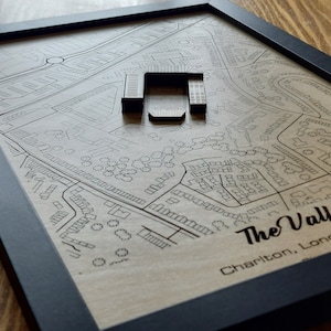 The Valley-muurkunst | Thuisbasis van Charlton Athletic F.C. | 3D-meerlaags | Lasergegraveerd hout