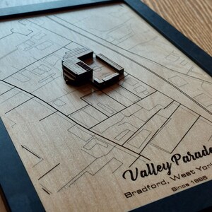 Valley Parade Kunst aan de muur | Thuisbasis van Bradford City AFC | 3D meerlaagse | Laser gegraveerd hout