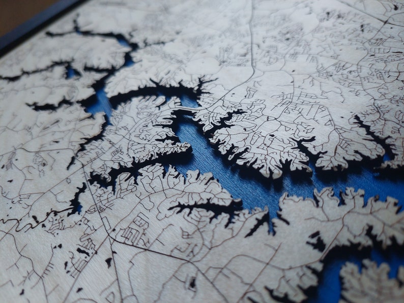 Custom Lake Map Wall Art 3D Multi Layered Laser Engraved Etsy