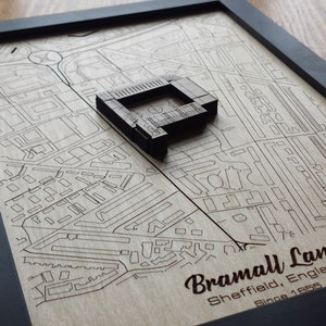 Bramall Lane-muurkunst | Thuisbasis van Sheffield United FC | 3D-meerlaags | Lasergegraveerd hout