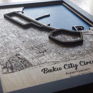 Baku City Circuit Wall Art: Laser Engraved Wood, F1 Azerbaijan GP Gift