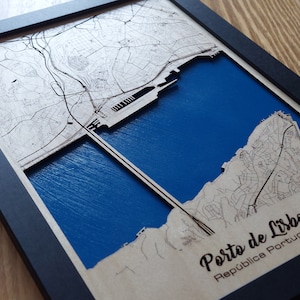 Art mural Porto de Lisbonne | République portugaise | 3D multicouche | Effet d'eau acrylique en bois gravé au laser